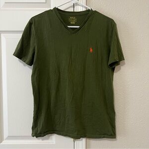 Polo by Ralph Lauren Men's Green V-Neck T-Shirt - Small
